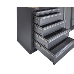 Werkbankset - met RVS plaat omkleed werkblad, gereedschapsbord matzwart, werkplaatsinrichting, 9 laden - 264 x 46 x 94,6 cm