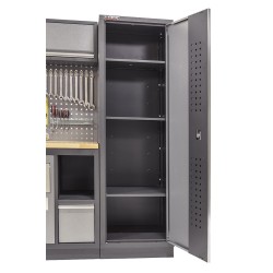 Werkbank set met hoge kast, gereedschapswand matzwart, 3 x hangkast en 11 laden - 264 x 46 x 200 cm werkplaatsinrichting