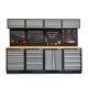 Werkbank set met hardhouten werkblad, gereedschapskast, gereedschapsbord matzwart - 17 laden - 272 x 46 x 94,5 / 199,5 cm