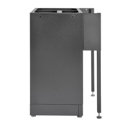 Gereedschapskasten set wandlengte 340 cm. metaal omkleed werkblad, tweedeurs kast, afvalbak, magazijnstelling, matzwart