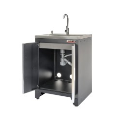 Werkplaatskast matzwart met 2 deuren inclusief zeeppomp, RVS wasbak en waterkraan