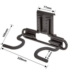 Dubbele wandhaak - 4.4 x 22 x 19.5 cm. tuingereedschap ophangen - opbergen - opbergsysteem - ophangsysteem  aan de muur.