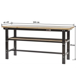 Werkbank zwart 200 cm met hardhouten blad