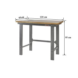 Werkbank grijs 120 cm met hardhouten blad - open model