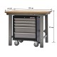 Werkbank grijs 120 cm met hardhouten blad en gereedschapswagen