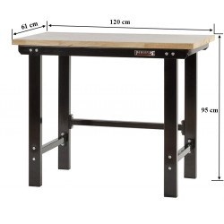 Werkbank zwart 120 cm met hardhouten blad