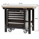 Werkbank zwart 120 cm met hardhouten blad en gereedschapswagen