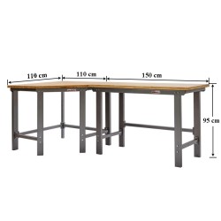 Werkbank hoekopstelling - Hoek werkbank 260 cm lang grijs met hardhouten blad Werkbank hoekopstelling - Hoek werkbank 260 cm lang grijs met hardhouten blad