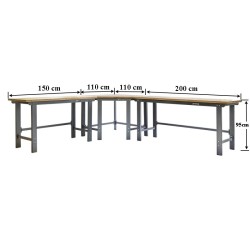 Werkbank hoekopstelling - Hoek werkbank 310 cm x 260 cm grijs met hardhouten blad