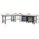 Werkbank hoekopstelling - Hoek werkbank 310 cm x 260 cm grijs met hardhouten blad en 2 gereedschapswagens