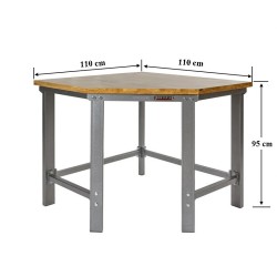 Werkbank hoekstuk - hoekopstelling  - Hoek werkbank grijs met hardhouten blad