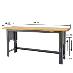In hoogte verstelbare werkbank 200 cm. met lakschade