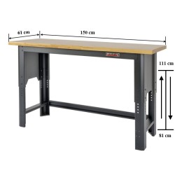 In hoogte verstelbare werkbank 150 cm. met lakschade.