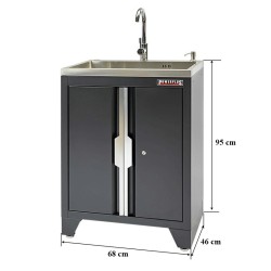 Werkplaatskast met 2 deuren incl. RVS wasbak en RVS kraan 68 x 46 x 95 cm – matzwart