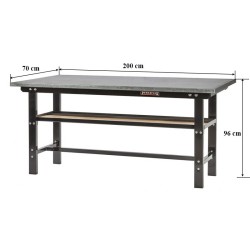 Werkbank zwart 200 cm met zinken werkblad