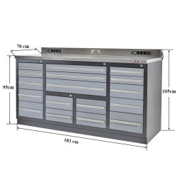 Professionele werkbank – montagetafel 183 x 70 x 95 cm. met 17 laden Professionele werkbank – montagetafel 183 x 70 x 95 cm. met 17 laden