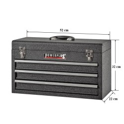 Gereedschapskist matzwart met drie laden en ladenblokkering Gereedschapskist matzwart met drie laden en ladenblokkering