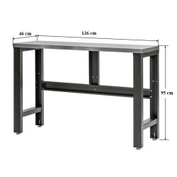 Stalen werkbank met roestvrij staal blad – 136 x 46 x 95 cm. incl. stelpootjes Stalen werkbank met roestvrij staal blad – 136 x 46 x 95 cm. incl. stelpootjes