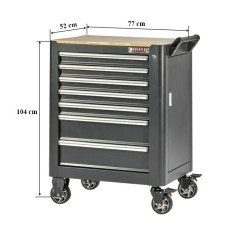 Professionele gereedschapswagen met 7 lades, 5 laden gevuld met gereedschap in foam inleg