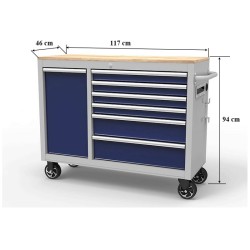 Gereedschapswagen – verrijdbare werkbank met 7 laden en gereedschapskast afm.117 x 46 x 94 cm Gereedschapswagen – verrijdbare werkbank met 7 laden en gereedschapskast afm.117 x 46 x 94 cm