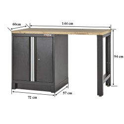 Heavy Duty werkbank met hardhouten werkblad en werkplaatskast zwart - 144 x 60 x 94 cm