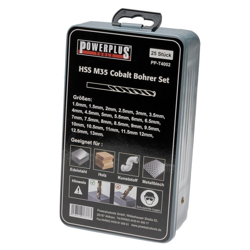 HSS Cobalt M35 borenset – 25-delig 1–13 mm – metalen box – Powerplustools HSS Cobalt M35 borenset – 25-delig 1–13 mm – metalen box – Powerplustools