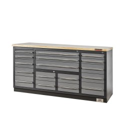 Professionele werkbank – montagetafel 183 x 70 x 95 cm. met 17 laden en hardhouten werkblad