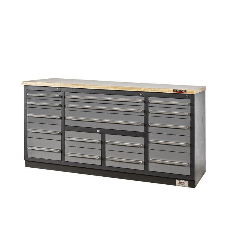 Professionele werkbank – montagetafel 183 x 70 x 95 cm. met 17 laden en hardhouten werkblad