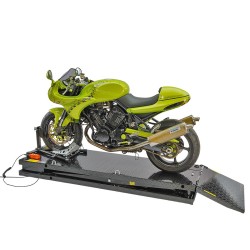 Motorheftafel – motorfiets heftafel elektrisch in hoogte verstelbaar - met wielklem 0377S Motorheftafel – motorfiets heftafel elektrisch in hoogte verstelbaar - met wielklem 0377S