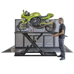 Motorheftafel – motorfiets heftafel elektrisch in hoogte verstelbaar - met wielklem 0377S Motorheftafel – motorfiets heftafel elektrisch in hoogte verstelbaar - met wielklem 0377S