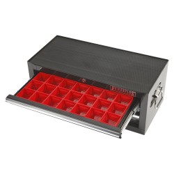 Gereedschapskist zwart 3 laden gevuld met kunststof bakken 