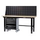Werkbank zwart 200 cm met hardhouten blad + gereedschapswagen en zwart gereedschapsbord