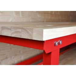Werkbank rood 150 cm met hardhouten blad - open model