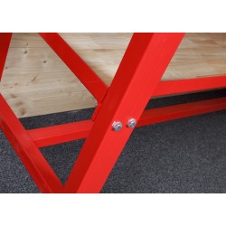 Werkbank rood 150 cm met hardhouten blad