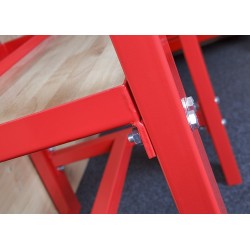 Werkbank rood 150 cm met hardhouten blad