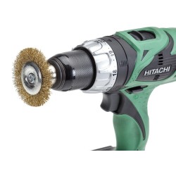 Set van 6 borstels: 1 x 50 mm komborstel +  5 staalborstels:  38 (2x),50,63 en 75 mm. Op 6 mm stift met gegolfde staaldraad