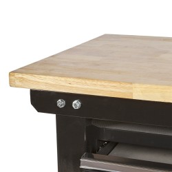 Werkbank 100 cm met hardhouten blad en gereedschapskist - zwart