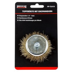 Komborstel 75 mm op 6 mm stift met gegolfde staaldraad / staalborstel / draadborstel / schuurborstel