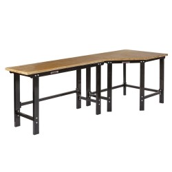 Werkbank hoekopstelling - Hoek werkbank 260 cm lang zwart met hardhouten blad