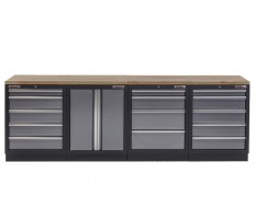 Werkbank set met hardhouten werkblad, gereedschapskast - 14 laden - 272 x 46 x 94,5 cm