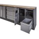 Werkbank set met hardhouten werkblad, gereedschapsbord, afvalbak en 5 laden - 136 x 46 x 94,5 / 199,5 cm.