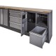 Werkbank met hardhouten werkblad, gereedschapsbord met bovenkasten, afvalbak en 4 laden - 136 cm