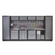 Complete Werkplaatsinrichting, werkbank met metaal omkleed blad, gereedschapskast, gereedschapsbord, 10 laden, 392 x 200 cm.