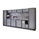 Complete Werkplaatsinrichting, werkbank met metaal omkleed blad, gereedschapskast, gereedschapsbord, 10 laden, 392 x 200 cm.