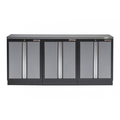 Werkbank set met metaal omkleed blad en 3 werkplaatskasten - 204 x 46 x 94,6 cm