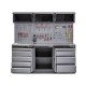 Werkbank set met metaal omkleed blad, werkplaatskast, gereedschapsbord, 3 x hangkast en 9 laden - 204 x 46 x 94,6 cm