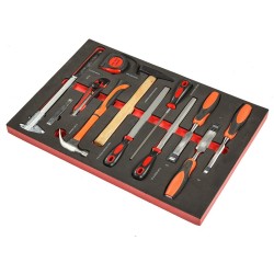 Gereedschapswagen zwart, 9 laden gevuld met gereedschap in foam inleg Gereedschapswagen zwart, 9 laden gevuld met gereedschap in foam inleg